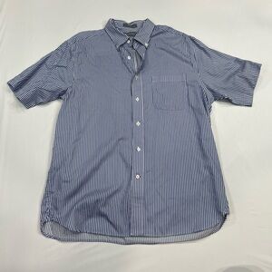 David Donahue Navy and White Striped Button Down Shirt